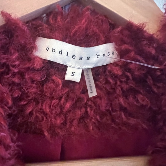 Revolve | Endless Rose | Deep Red Shaggy Faux Fur Coat | S - Picture 9 of 9